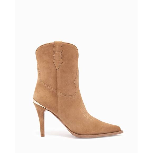 Partlow Shoes - Partlow Katie Suede Western 95 MM Stiletto Ankle Boots in Cest 36.5